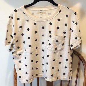 Madewell women small T-shirt with pocket cat and polka dot print black and white